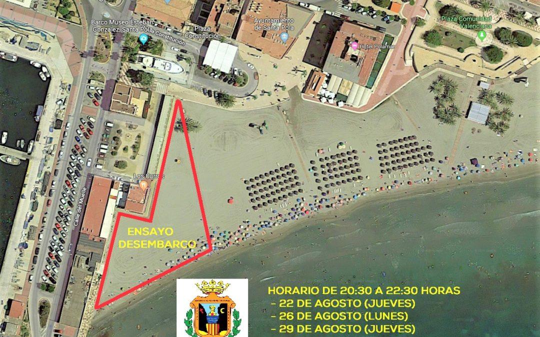 Ensayos “Asalto Moro” días 22, 26 y 29 agosto en Playa Levante