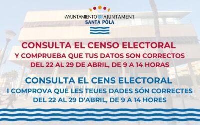 Els santapolers podran revisar les seues dades en el cens electoral del 22 al 29 d’abril a l’Ajuntament