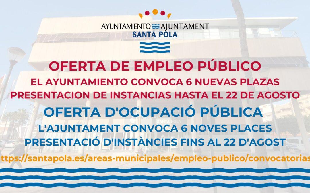 El Ayuntamiento de Santa Pola convoca seis plazas de empleo público