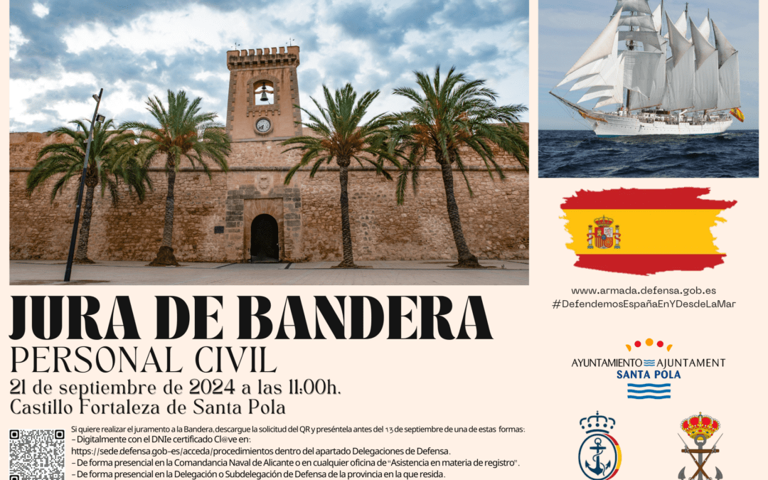 Santa Pola invita a sus vecinos a engalanar balcones y ventanas con la bandera nacional con motivo del acto de jura de bandera