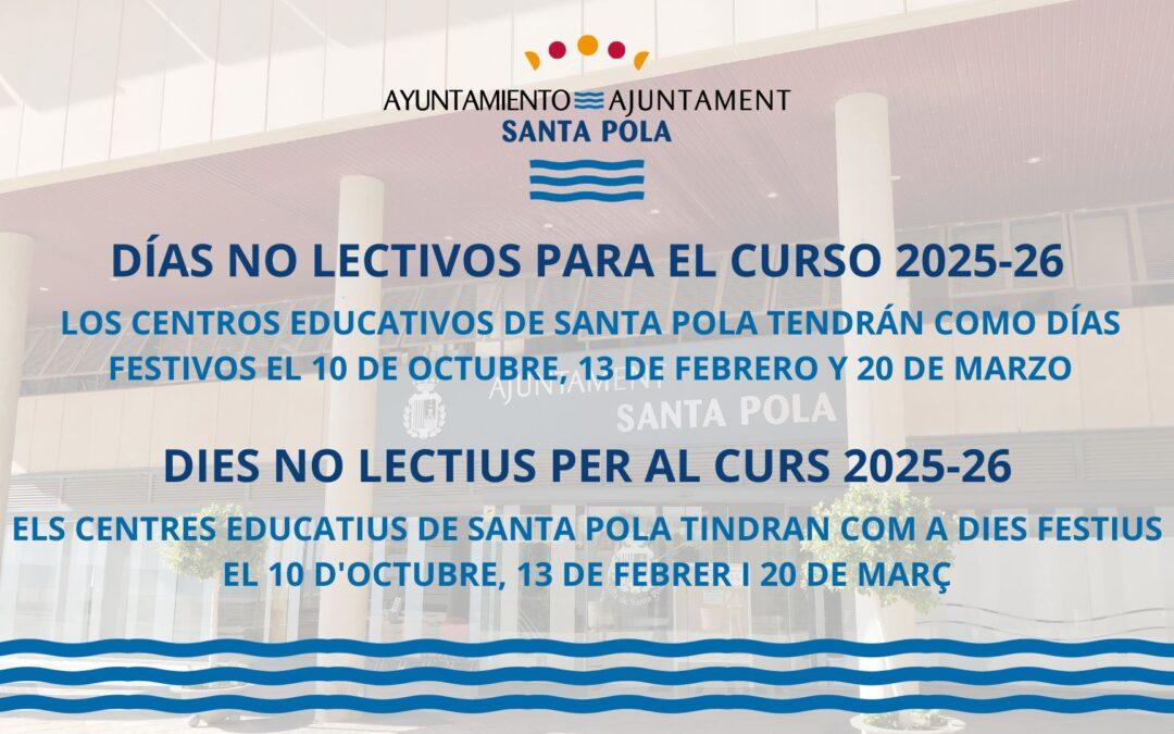 Establits els tres dies no lectius a Santa Pola durant el curs 2025-26