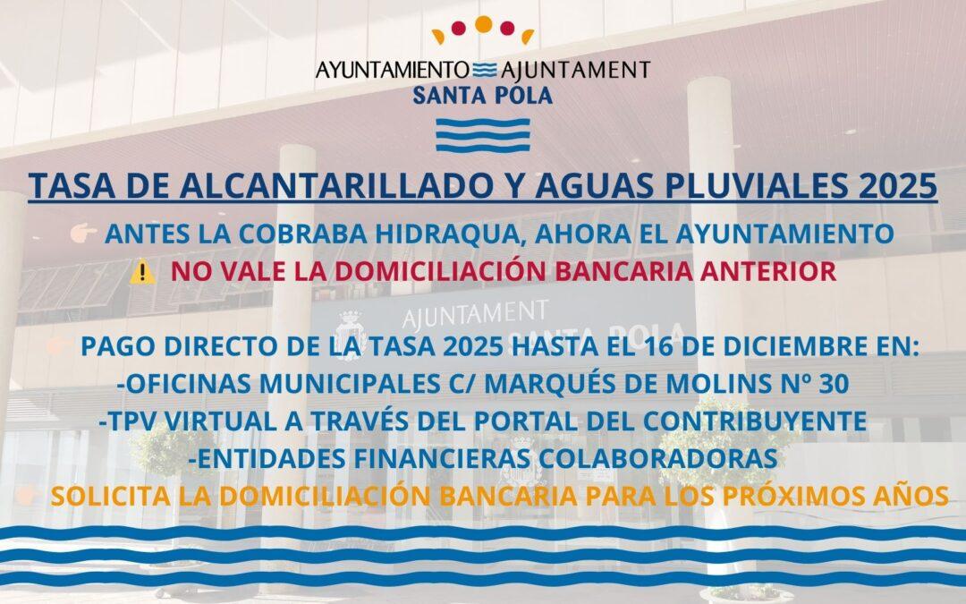 El Ayuntamiento de Santa Pola cobrará directamente a partir de este año la tasa de alcantarillado y aguas pluviales