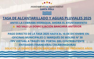 El Ayuntamiento de Santa Pola cobrará directamente a partir de este año la tasa de alcantarillado y aguas pluviales