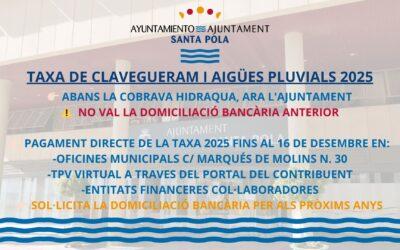 L’Ajuntament de Santa Pola cobrarà directament a partir d’enguany la taxa de clavegueram i aigües pluvials