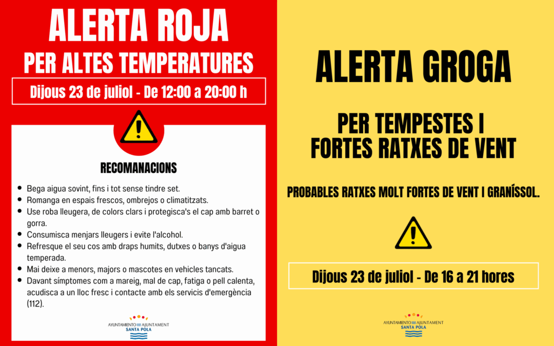 Santa Pola tancarà demà parcs, instal·lacions esportives a l’aire lliure i els camins de la serra davant l’alerta roja