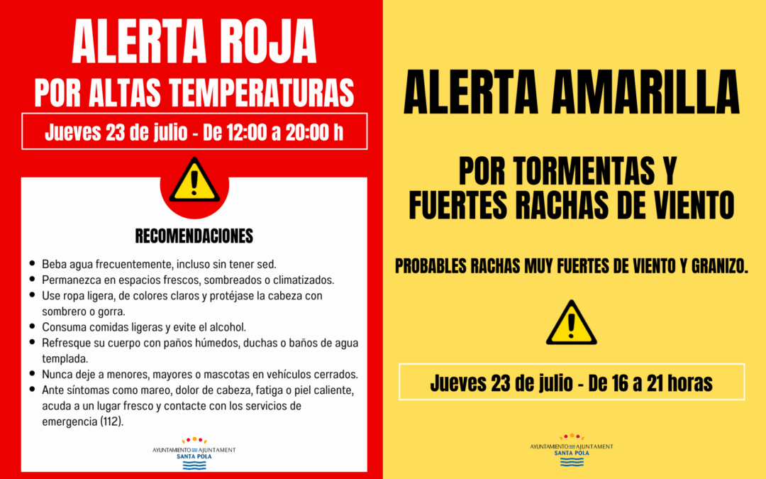 Santa Pola cerrará mañana parques, instalaciones deportivas al aire libre y los caminos de la sierra ante la alerta roja