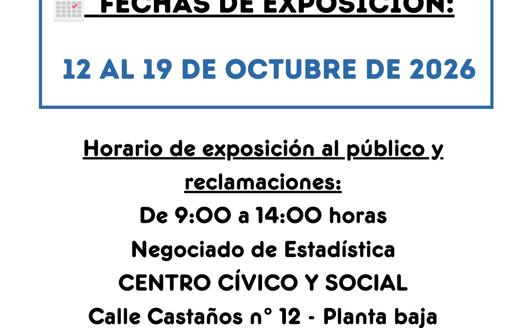 Exposición al público del censo electoral hasta el 19 de octubre para subsanar posibles errores