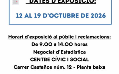 Exposició al públic del cens electoral fins al 19 d’octubre per a esmenar possibles errors