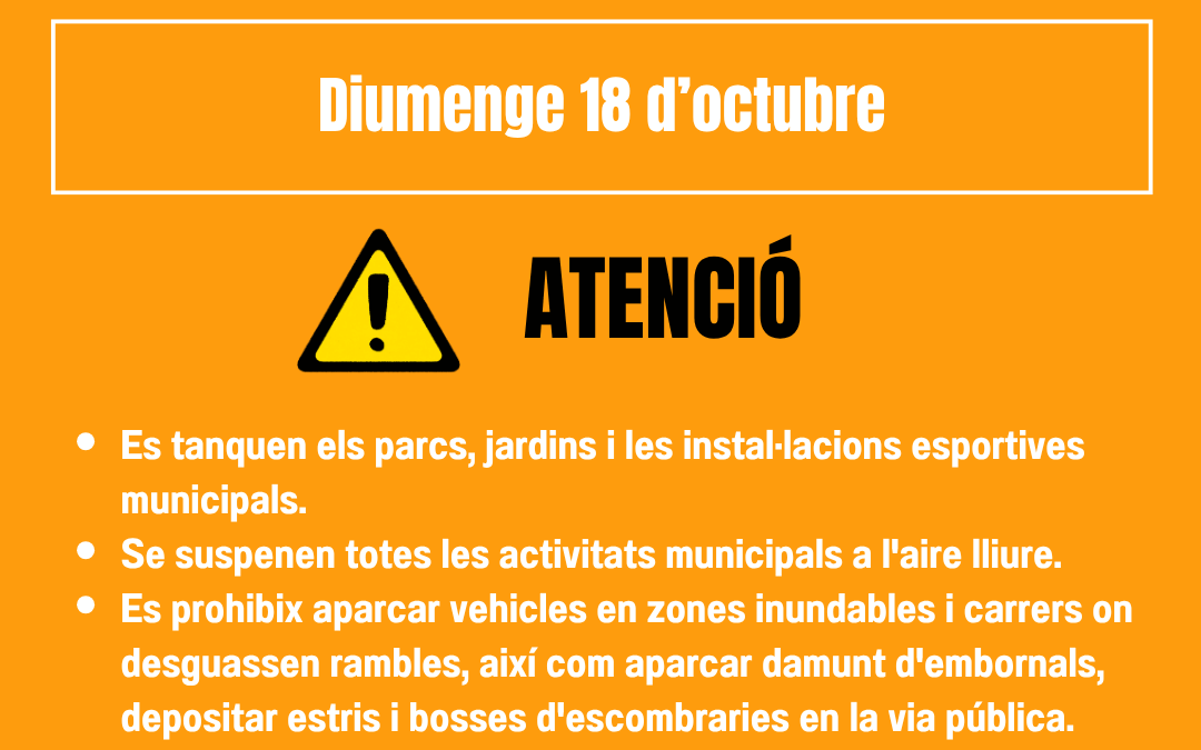 Alerta taronja per pluges i tempestes este diumenge 18 d’octubre
